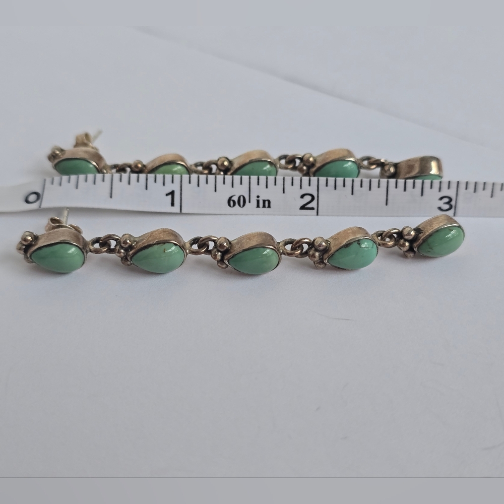 Turquoise Teardrop Dangle Sterling Silver Earrings Western Rodeo - Picture 9 of 9
